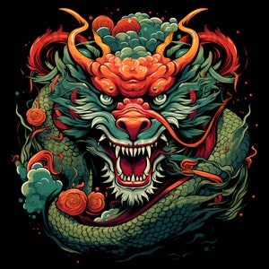 Chinese Dragon T-shirt Design PNG and JPEG Digital Download for Sublimation - 300 dpi - 3000 pixels, Transparent Background