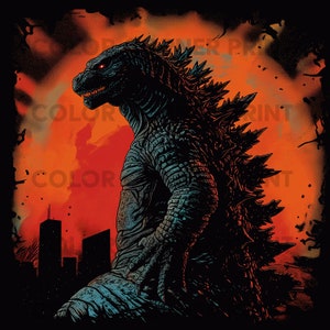 Godzilla Retro T-shirt Design PNG and JPEG Digital Download for Sublimation - Transparent background - 300 dpi - 3000 pixels