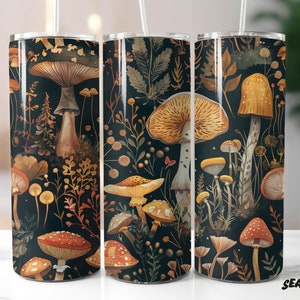 Mushroom Cottagecore Tumbler Wrap, Mushroom 20oz Skinny Straight Tumbler Wrap Sublimation Design, Tumbler PNG Download, Seamless PNG