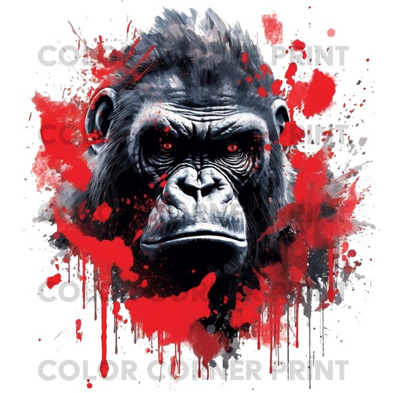 Gorilla T-shirt Design PNG and JPEG Digital Download for Sublimation - 300 dpi - 3000 pixels, Transparent Background