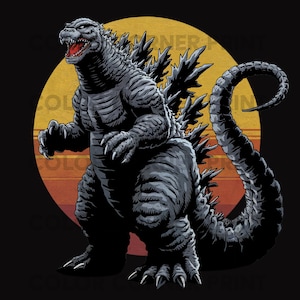 Godzilla Retro T-shirt Design PNG and JPEG Digital Download for Sublimation - Transparent background - 300 dpi - 3000 pixels