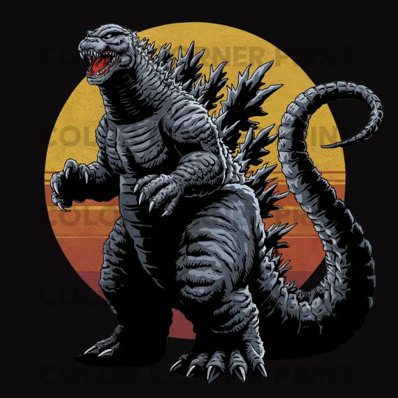 Godzilla Retro T-shirt Design PNG and JPEG Digital Download for Sublimation - Transparent background - 300 dpi - 3000 pixels
