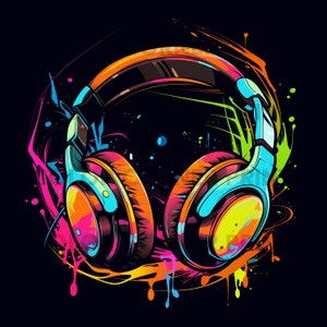 Headphones colorful T-shirt design PNG Digital Download for Sublimation - Transparent background - 300 dpi - 3000 pixels