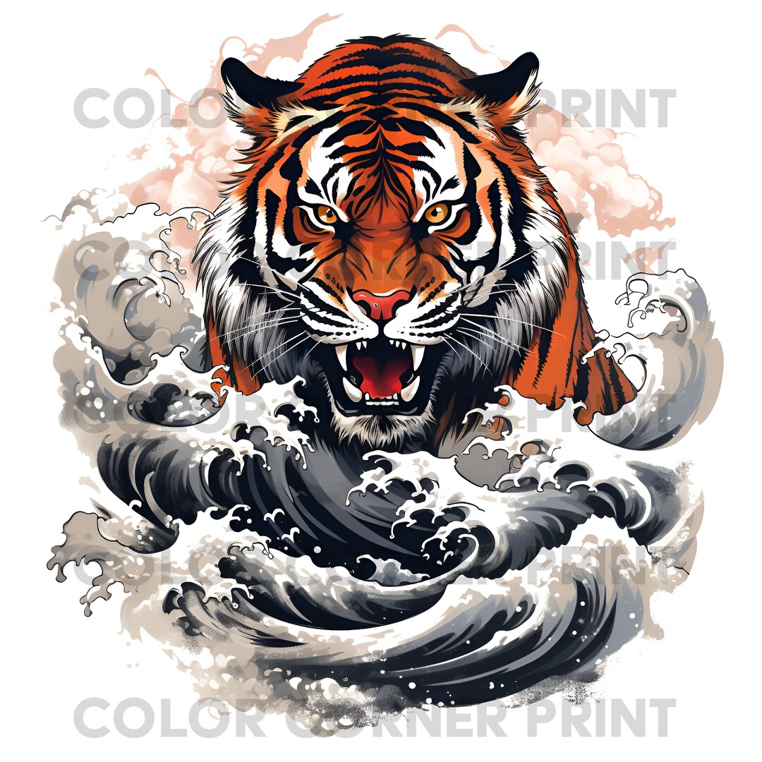 Japanese Tiger T-shirt Design PNG Digital Download for Sublimation