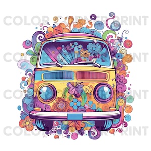 Groovy Bus PNG and JPEG Digital Download for Sublimation - 300 dpi - 3000 pixels, Transparent Background