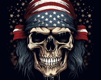 American Flag Veteran Skull Sublimation T-shirt design PNG Digital Download for Sublimation - Transparent background - 300 dpi - 3000 pixels