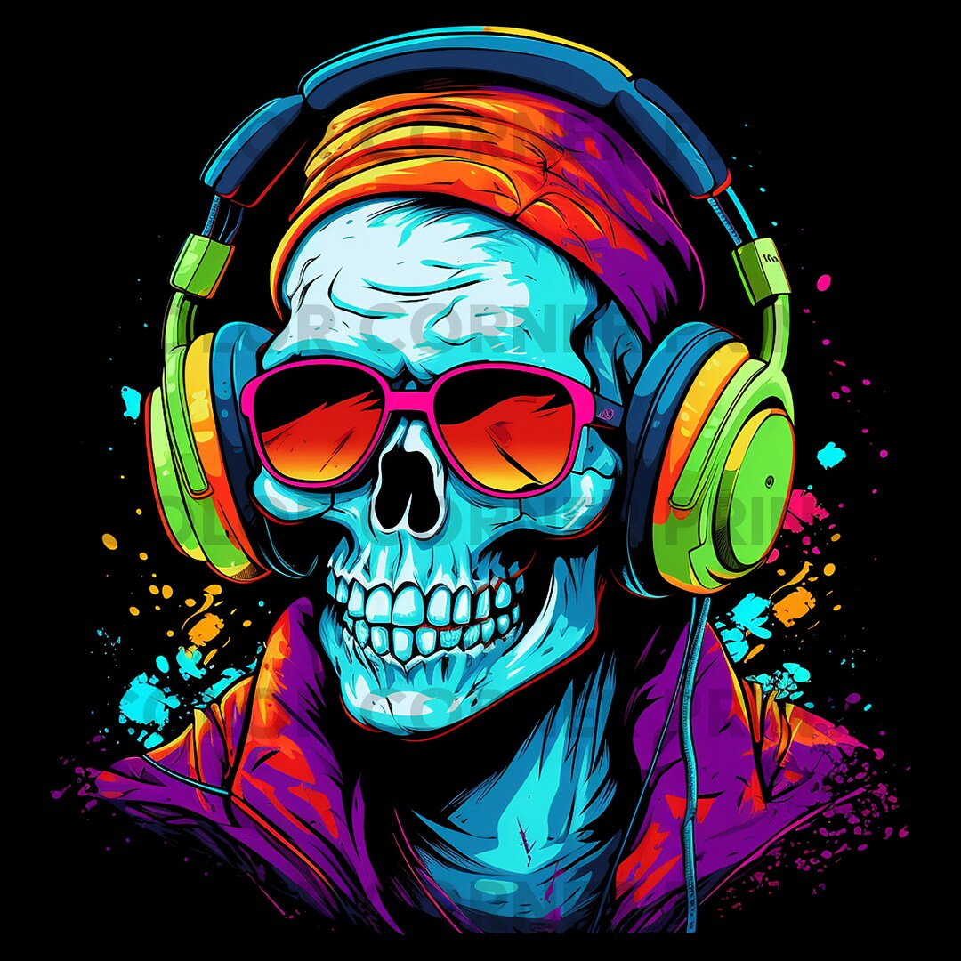 アート・デザイン・音楽 Happy! Modern DJ Headphones Art – Electric Neon Splash Graffiti Style