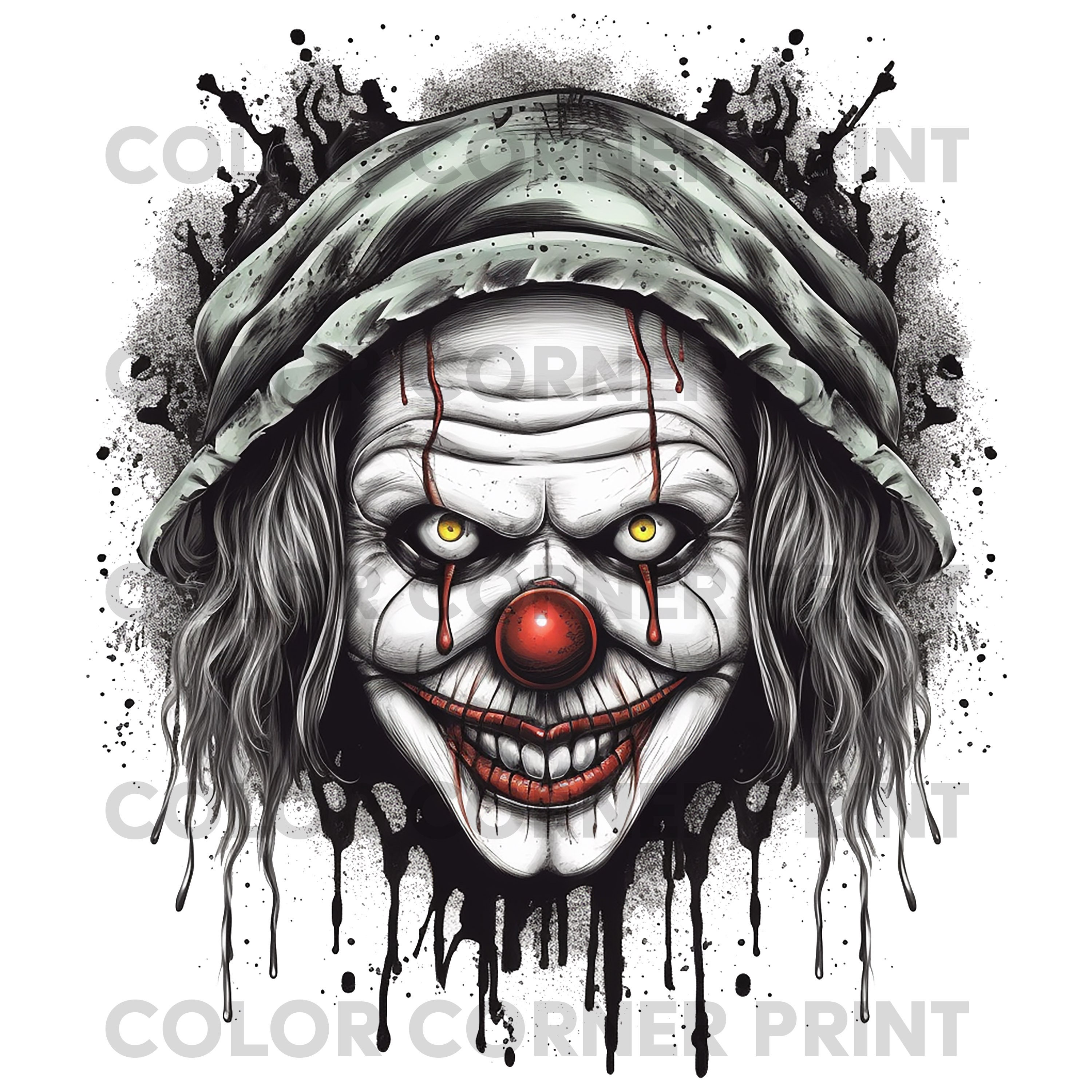 Scary cartoon clown illustration. Blackwork adult flesh tattoo concept.  Horror movie zombie clown face character. Vector. Stock Vector | Adobe Stock