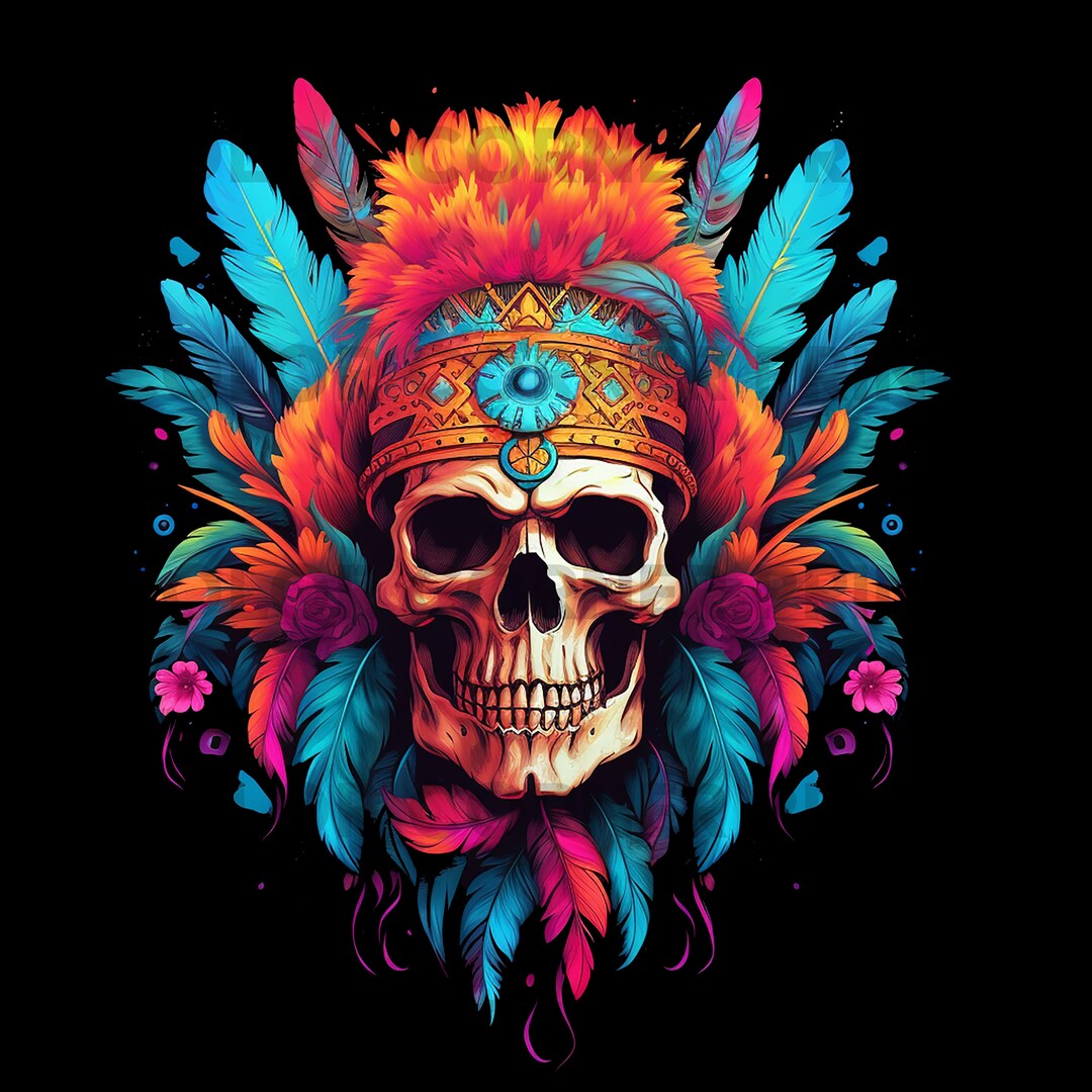 Feather Skull Boho PNG and JPEG Digital Download for Sublimation - 300 ...