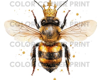 Royal Bee PNG | Queen Bee with Crown Clipart | Bumblebee T-Shirt Sublimation Design | Gold Honey Bee Art