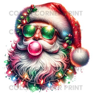 Retro Cool Santa Christmas Design - Colorful Bubblegum Santa PNG, Hipster Holiday T-Shirt Art