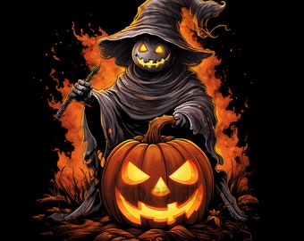 Evil Witch Halloween Pumpkin PNG and JPEG Digital Download for Sublimation - 300 dpi - 3000 pixels, Transparent Background