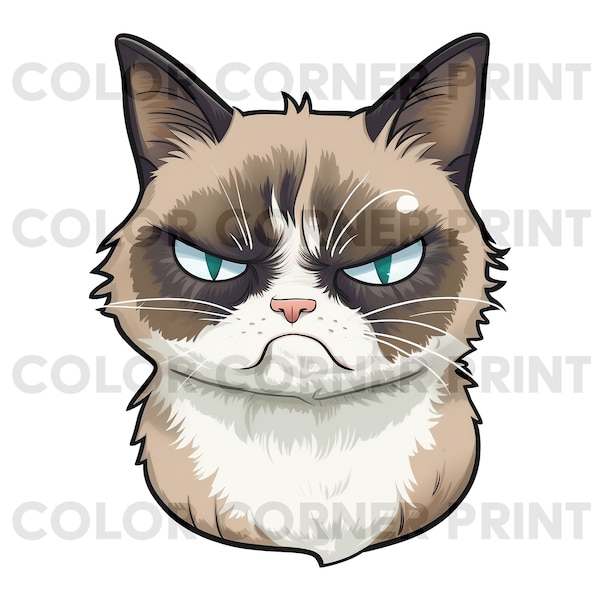 Grumpy Cat Funny PNG and JPEG Digital Download for Sublimation - 300 dpi - 3000 pixels