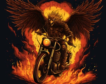 Winged Flaming Skull Eagle Biker T-shirt design PNG Digital Download for Sublimation - Transparent background - 300 dpi - 3000 pixels