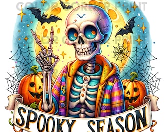 Saison effrayante squelette Halloween PNG, Halloween Design, squelette Png, citrouille Halloween PNG, téléchargement numérique pour sublimation