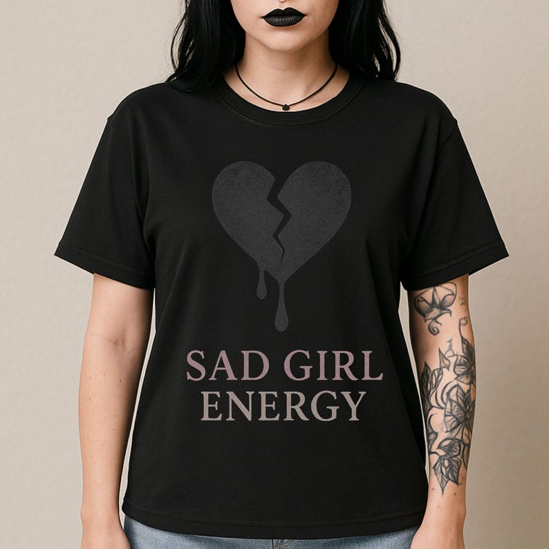 Sad Girl Energy PNG, Gothic Broken Heart T-shirt Design, Emotional ...