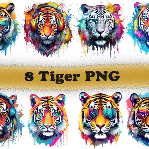 8 Tiger PNG Bundle, Tiger PNG, PNG for sublimation, 300 dpi, Commercial use, Tiger Clipart, Transparent Background
