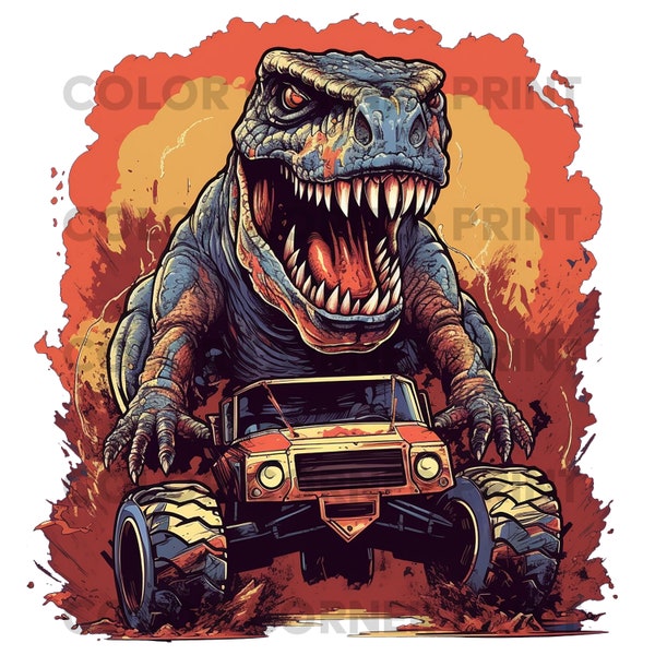 T-Rex Monstertruck Dinosaur PNG and JPEG Digital Download for Sublimation - 300 dpi - 3000 pixels, Transparent Background