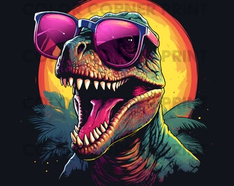 T-Rex Dinosaur With Sunglasses T-shirt design PNG Digital Download for Sublimation - Transparent background - 300 dpi - 3000 pixels