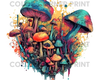 Trippy Mushroom Colorful Design PNG and JPEG Digital Download for Sublimation - 300 dpi - 3000 pixels, Transparent Background