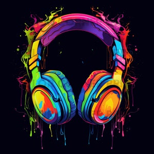 Headphones colorful T-shirt design PNG Digital Download for Sublimation - Transparent background - 300 dpi - 3000 pixels