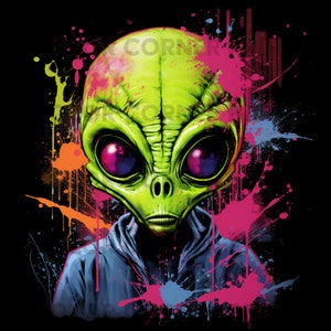 Alien Grafitti buntes T-Shirt Design PNG digitaler Download für Sublimation - transparenter Hintergrund - 300 dpi - 3000 Pixel