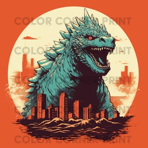 Godzilla Retro T-shirt Design PNG and JPEG Digital Download for Sublimation - Transparent background - 300 dpi - 3000 pixels
