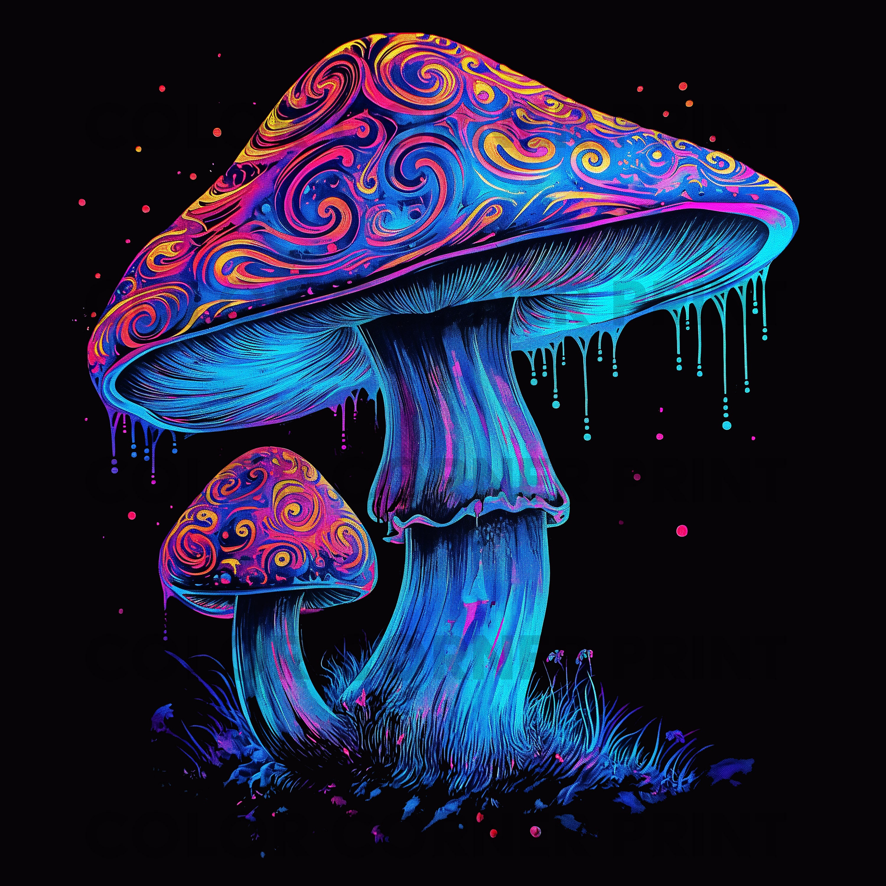 Trippy Mushroom PNG Digital Download for Sublimation - 300 dpi - 3000 pixels, Transparent Background
