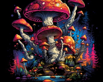 Trippy Mushroom PNG and JPEG Digital Download for Sublimation - 300 dpi - 3000 pixels, Transparent Background