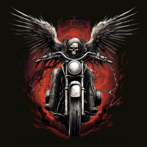 Winged Skeleton Biker T-shirt design PNG Digital Download for Sublimation - Transparent background - 300 dpi - 3000 pixels
