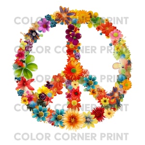 Flower Peace Sign Hippie T-shirt design PNG Digital Download for Sublimation - Transparent background - 300 dpi - 3000 pixels