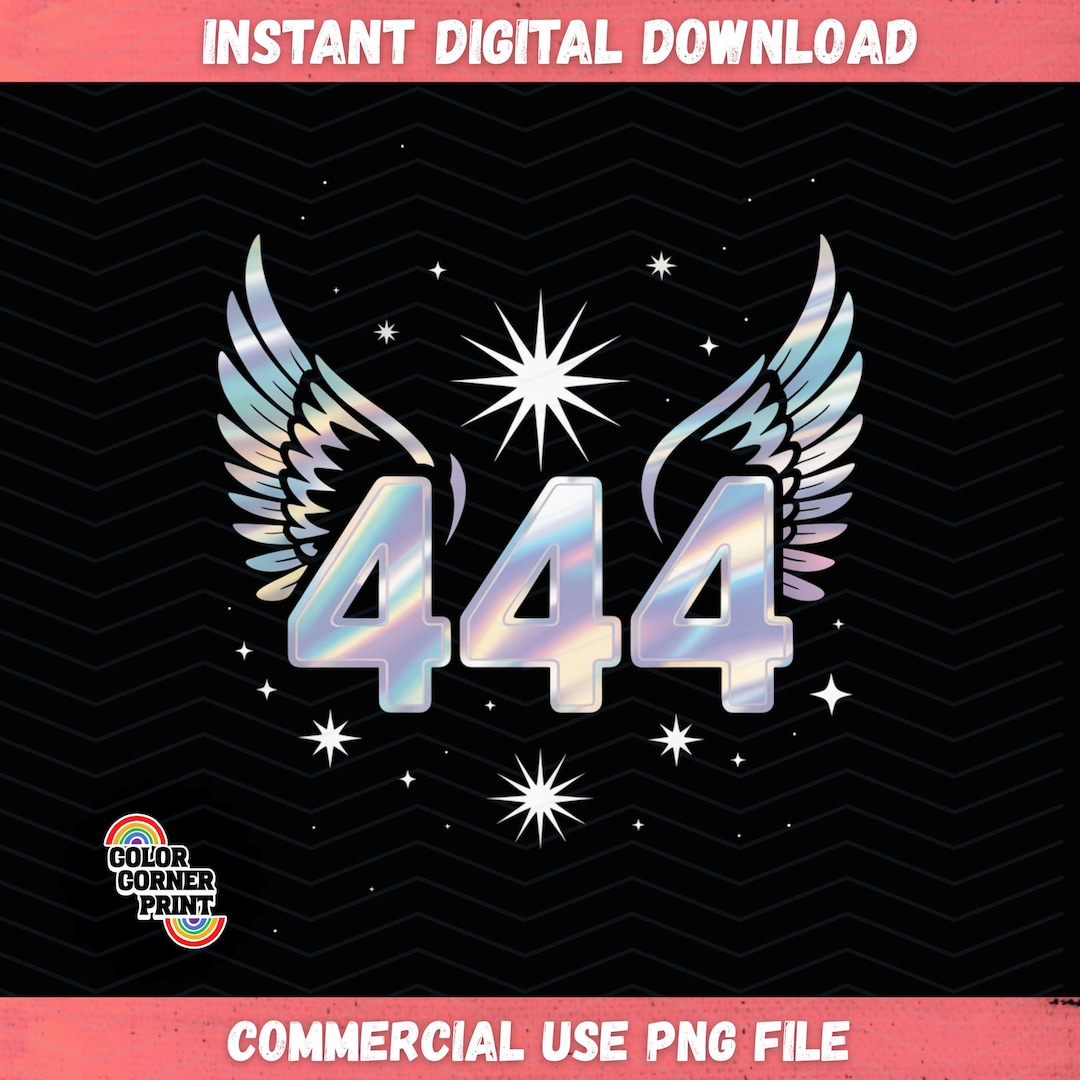 444 Angel Number PNG With Wings, Holographic Spiritual T-shirt Design ...