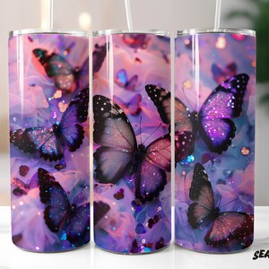 Glitter Butterflies Tumbler Wrap, Butterfly 20oz Skinny Straight Tumbler Wrap Sublimation Design, Tumbler PNG Download, Seamless PNG