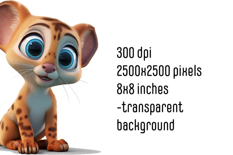 8 Cute Animals Transparent PNG Clipart Bundle for Sublimation Commercial Use 300 dpi, Transparent Background image 2