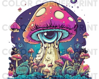 Trippy Mushroom PNG and JPEG Digital Download for Sublimation - 300 dpi - 3000 pixels, Transparent Background