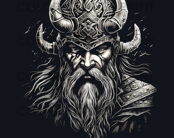 Viking zwart-wit T-shirtontwerp digitale png-download voor sublimatie - transparante achtergrond - 300 dpi - 3000 pixels