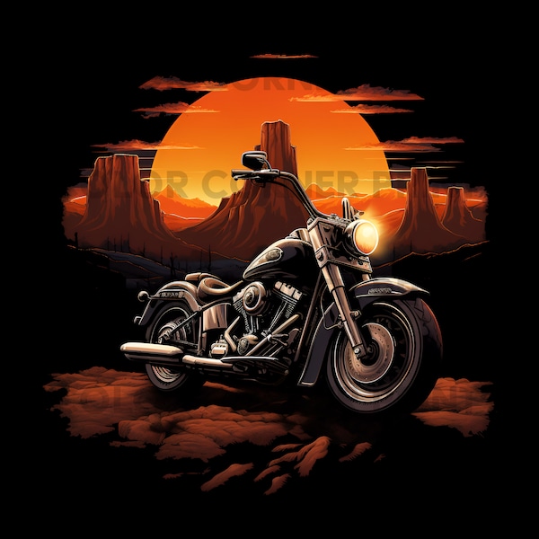 Retro Motorcycle Sunset T-shirt design PNG Digital Download for Sublimation - Transparent background - 300 dpi - 3000 pixels