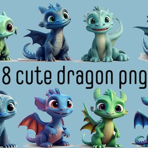 8 Cute Baby Dragon Transparent PNG Clipart Bundle for Sublimation - Commercial Use  - 300 dpi, Transparent Background