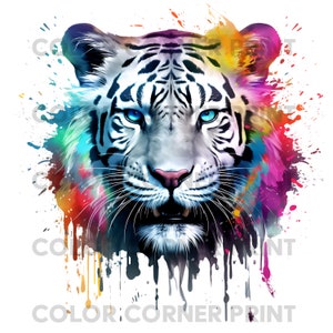 White Tiger Colorful PNG Design Digital Download for Sublimation - 300 dpi - 3000 pixels, Transparent Background
