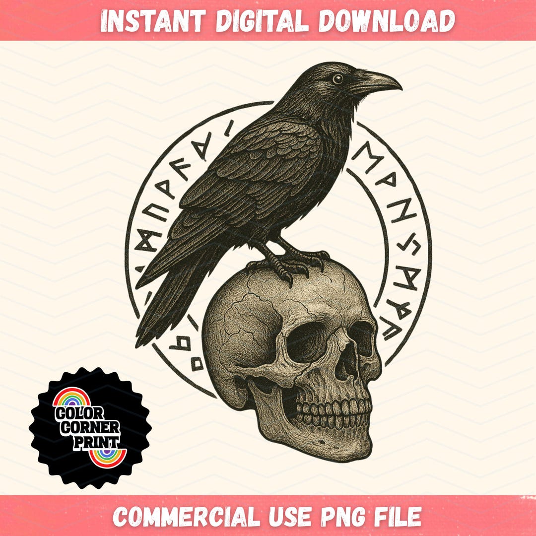 Raven Skull PNG Design, Viking Crow With Runes Digital Art, Gothic ...