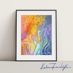 Fuego y agua - Romance alquímico - Póster de pareja - Póster de amor