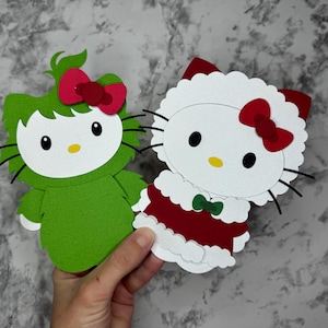 Pacote SVG de porta-cartão-presente Santa Green Kitty | Porta-cartão-presente de Natal SVG | Porta-cartão-presente de filme | Porta-cartão-presente | Arquivo de corte para cartão-presente