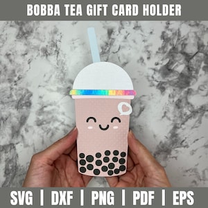 Haarklammern Tee Geschenk Kartenhalter SVG DXF | Geschenkkartenhalter SVG Dxf | Bobba Muster | Boba Tee svg | Geschenkkartenhalter-Schnittdatei | Bubble Tea Vorlage