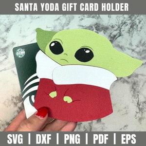 Suporte para cartão presente Yoda do Papai Noel SVG | Suporte para cartão de presente de Natal SVG | Suporte para cartão-presente de filme | Porta-cartão-presente Svg |Arquivo de corte de cartão-presente