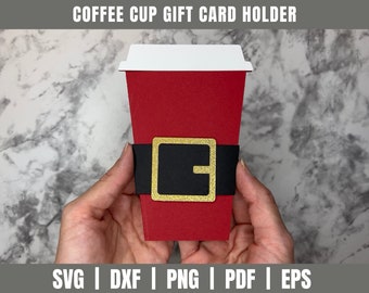 Coffee Santa | Coffee Gift Card Holder SVG DXF | Gift Card Holder SVG Dxf  Coffee Cup Svg |  Coffee svg| Christmas Gift Card Holder Cut File