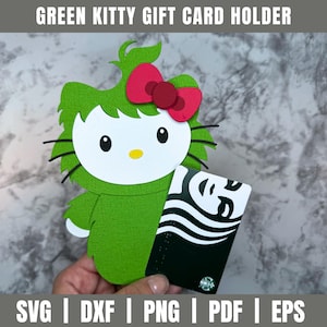 Porta-cartão-presente Green Kitty SVG | Porta-cartão-presente de Natal SVG | Porta-cartão-presente de filme | Porta-cartão-presente Svg | Arquivo de corte de cartão-presente