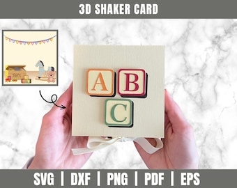 Speelgoed verjaardag Shaker kaart SVG DXF | Speelgoedverjaardagskaart | Shaker-kaart SVG Dxf | Speelgoedblokken kaart SVG | Schaduw vak kaart SVG| 3D-gelukkige verjaardag |