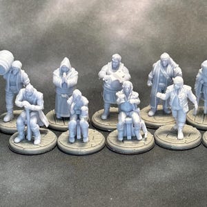 Tavern Miniature Set 2 (Fenhold Tavern) 12 Model Set. Bartender, Seated Patrons, Waitresses, Dog, Beggar, Barback for DnD and Fantasy RPGs