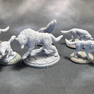 Wolves of Frostreach—8 Model Set. Dire Wolf + 7 Wolves, For DnD and Fantasy RPGs