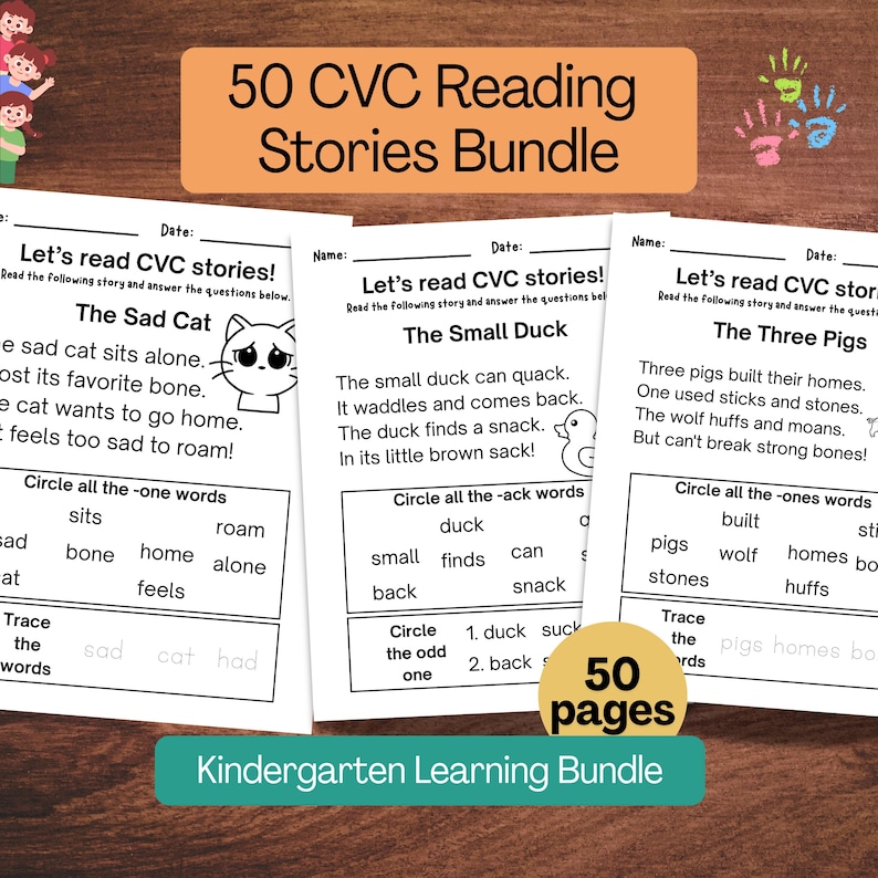 CVC Reading Stories Bundle: Phonics Worksheets, Kindergarten Learning ...